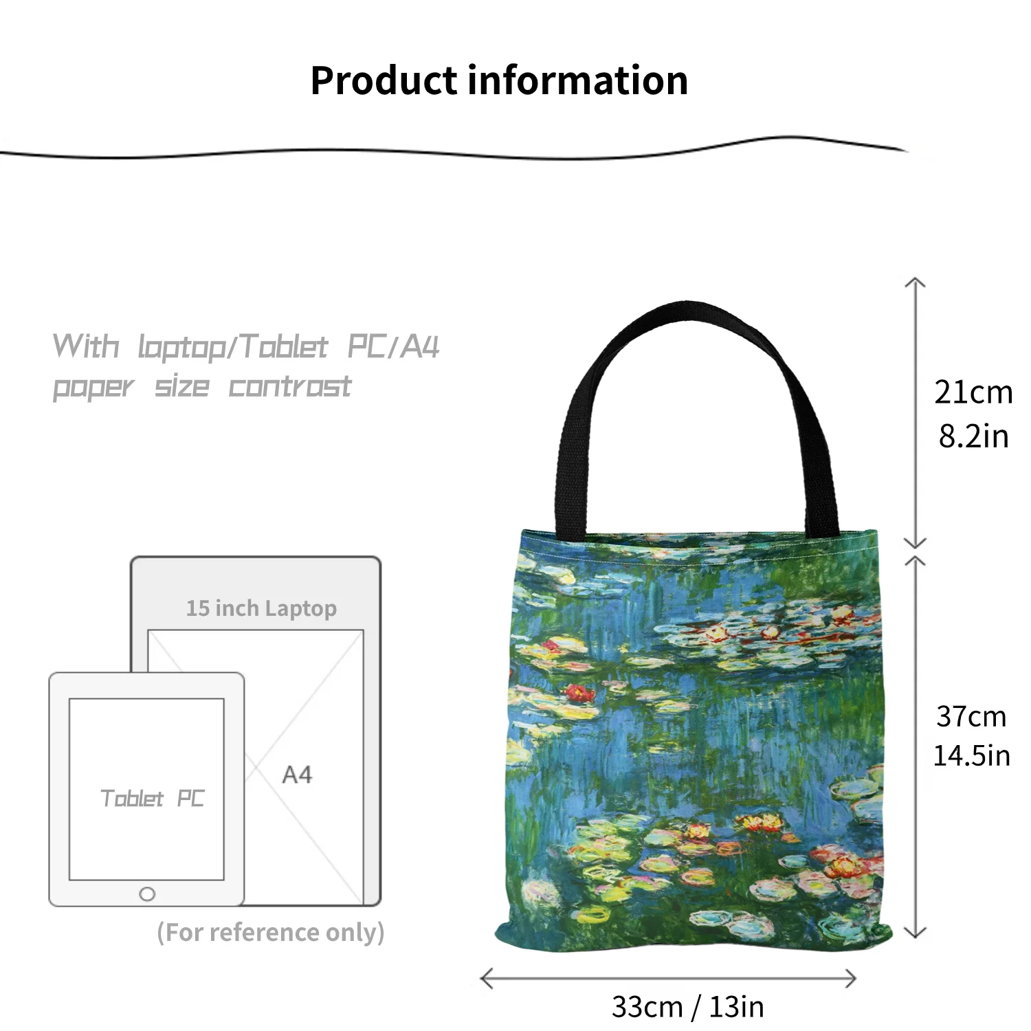 Claude Monet Series Print Canvas Bag, Lightweight Shoulder Bag, Grocery Bag, Multifunctional Handbag For Shopping/commercial Use