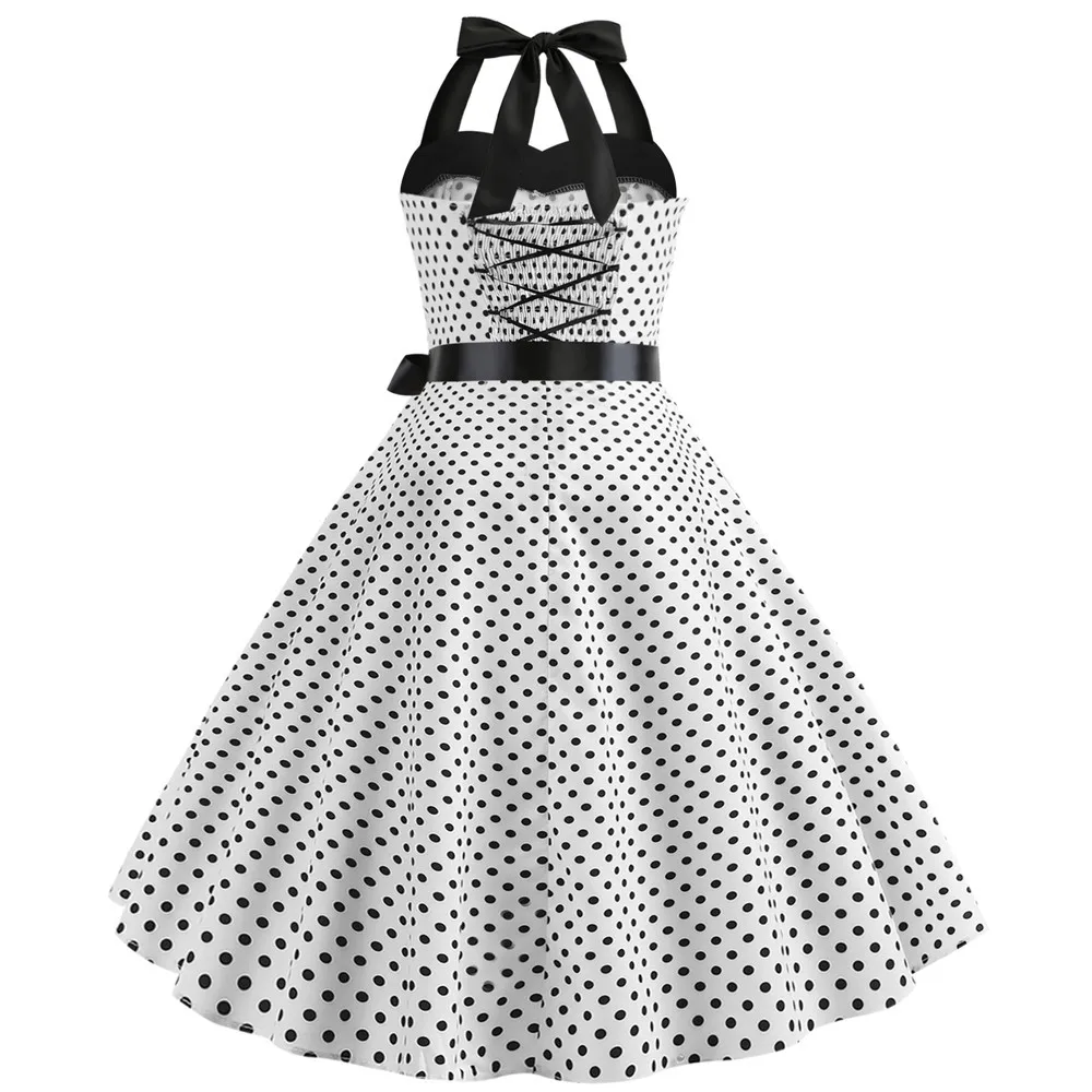 Elegant Women Pink Polka Dot Dress Summer Robe Hepburn 1950s 60s Vintage Sexy Halter Rockabilly Retro Party Dresses 2026 Vestido - Image 6