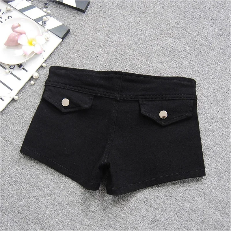 Black Sexy Low Waist Denim Shorts Women Fashion Studded Bead Rivet Nightclub Spicy Girl 2025 Summer New Slim Short Hot Pants