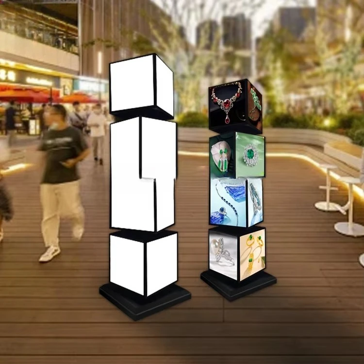 جديد عمودي أربعة جوانب الدورية صمام ثنائي باعث للضوء شعار الإضاءة الدورية صندوق إضاءة متجر الأحذية أربعة طبقة لوحة مضيئة