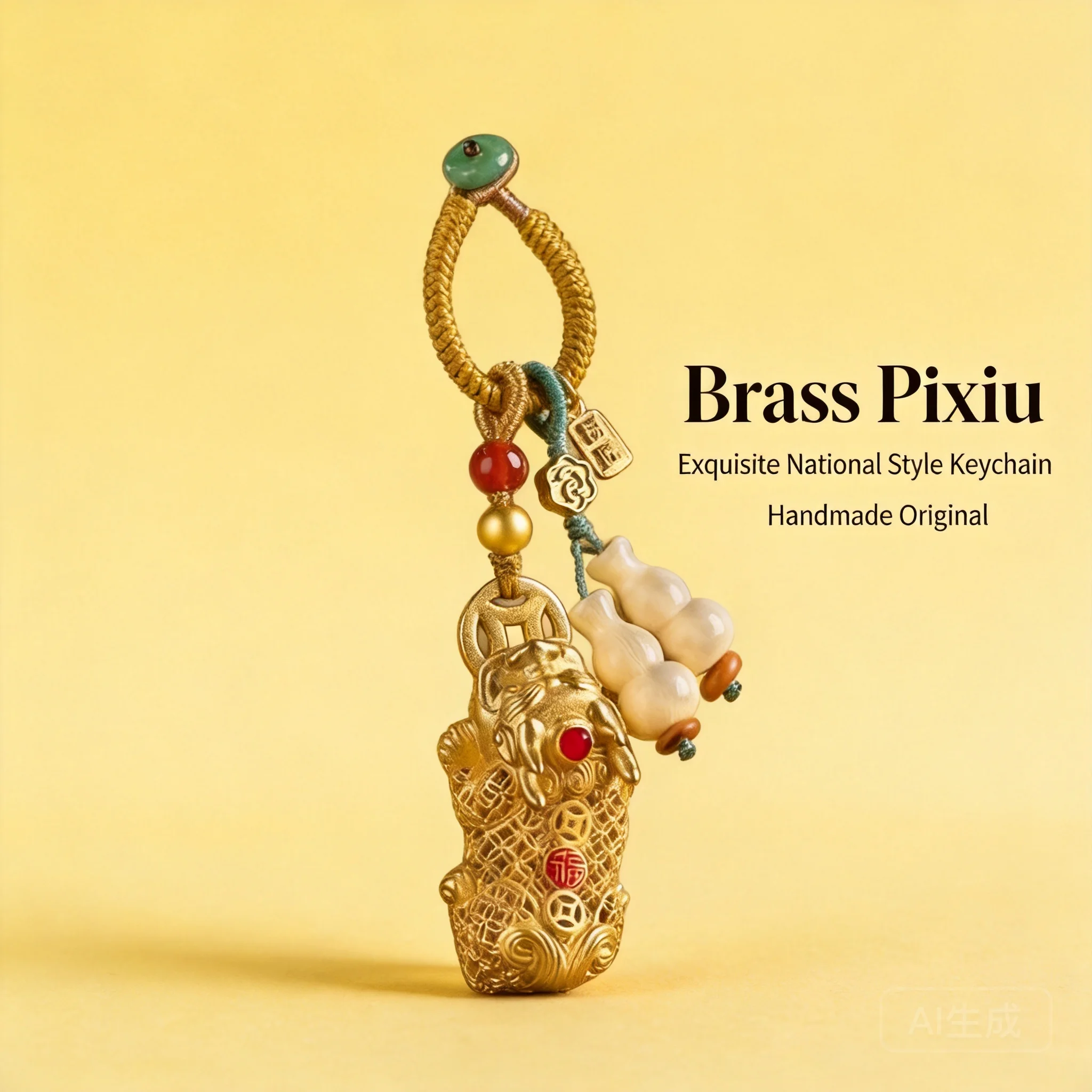Chinese Style Lucky Pixiu Gourd Brass Keychain Wealth Attracting Good Fortune Blessing Pendant For Men Women Bag Car Key Hanging