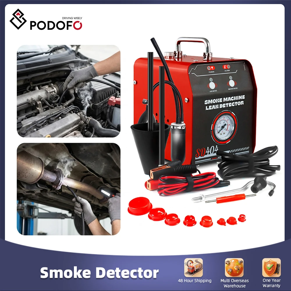 Detector de fugas de humo para automóviles Podofo con manómetro incorporado, probador de fugas de tuberías de coche de modo dual para pruebas rápidas de estanqueidad y modo de humo para detección visual de fugas
