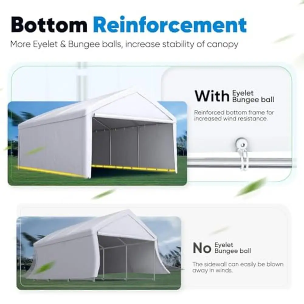 13'X20' Heavy Duty Carport Canopy with Removable Sidewalls Waterproof Boat Shelter White Reinforced Steel Frame & Tear-Proof