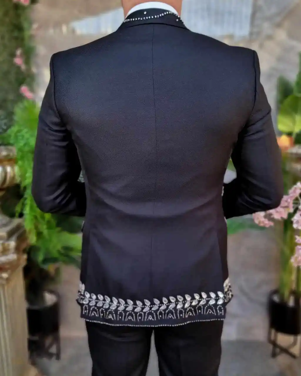 Handsome Crystal Diamond Men Suits 3 Pieces  Wedding Groom Tuxedo Glitter Peaked Lapel Male Prom Blazers Customized Costume Homm