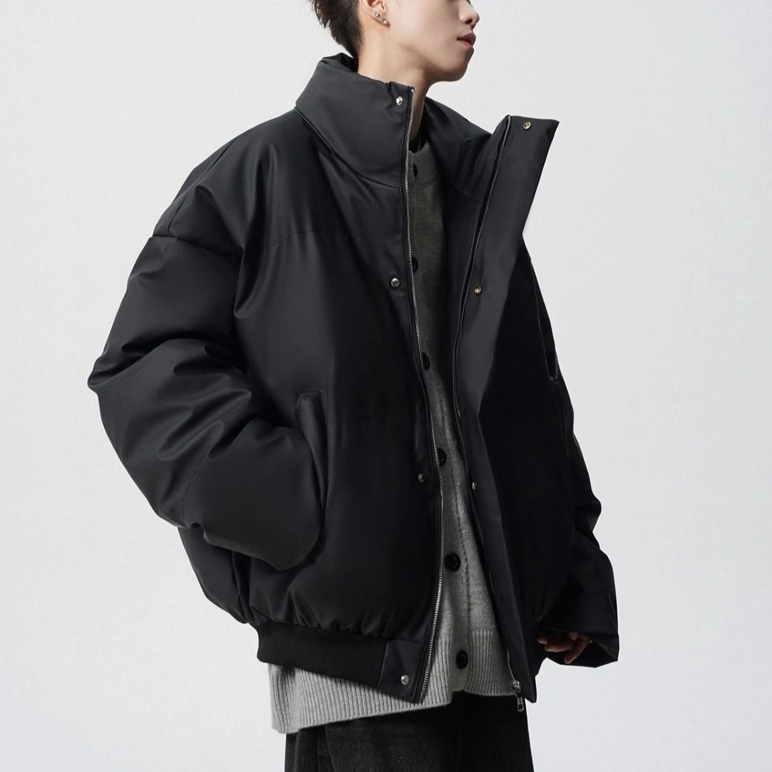 Streetwear Men's Parkas Youth Winter Coats for Women Unisex PU Leather Windproof Padded Jackets Men Winter Clothes Outerwears