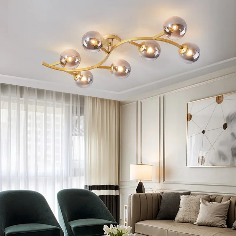 

SANDYHA Modern Minimalist LED Ceiling Light Branch Glass Ball Lighting Fixture For Bedroom Living Room Home Decor Bright Energy