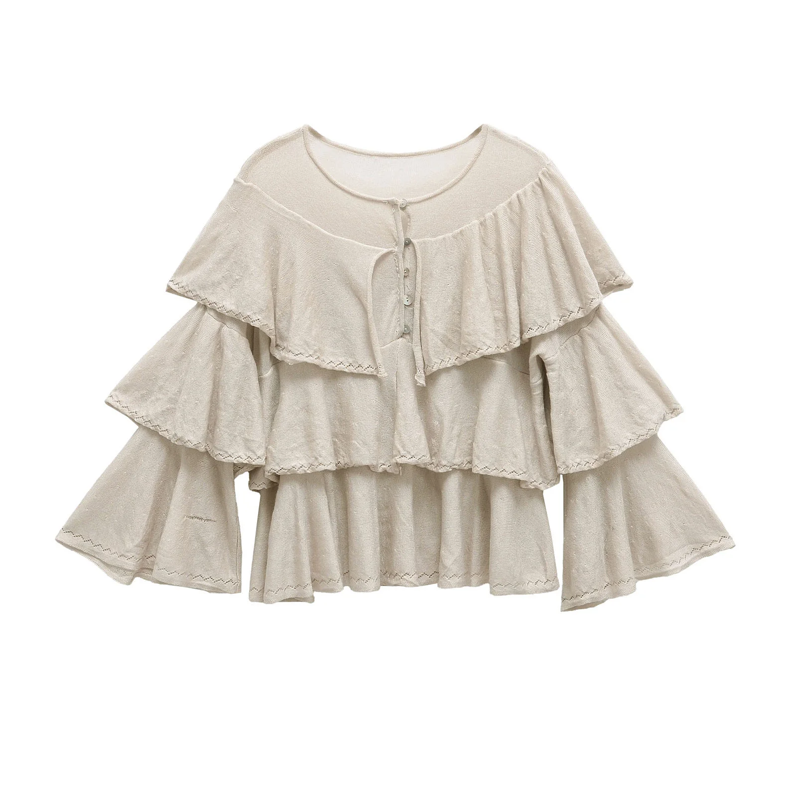 

Spring New Fashion Casual Pleated Short Top with Soft Design Stacked Decorative Knitted Sweater