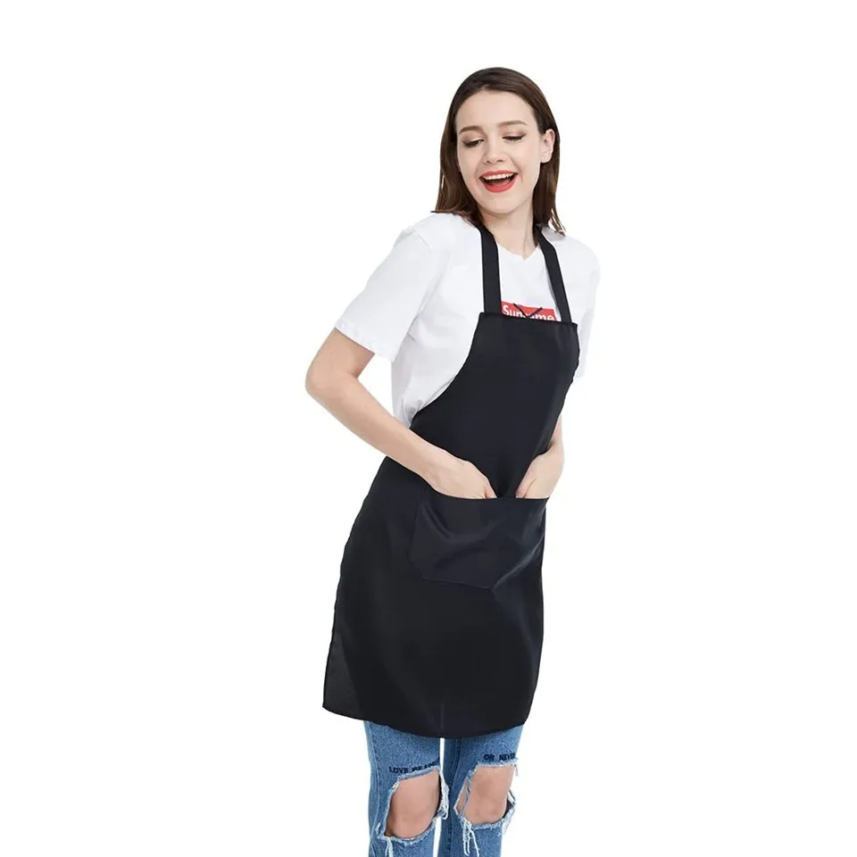 2 Pack Adjustable Bib Apron Waterdrop Resistant with 2 Pockets Cooking Kitchen for Women Men Chef, Black