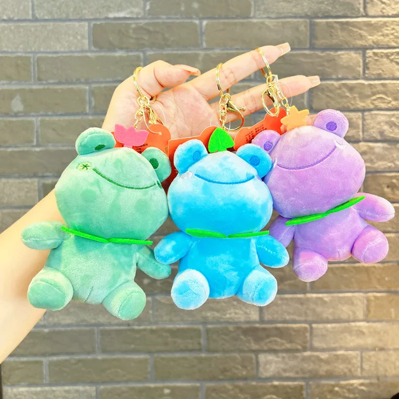 New grass smile frog toy keychain cute bag pendant cartoon mini plush decorate  fashione lifelike collect doll birthday gift