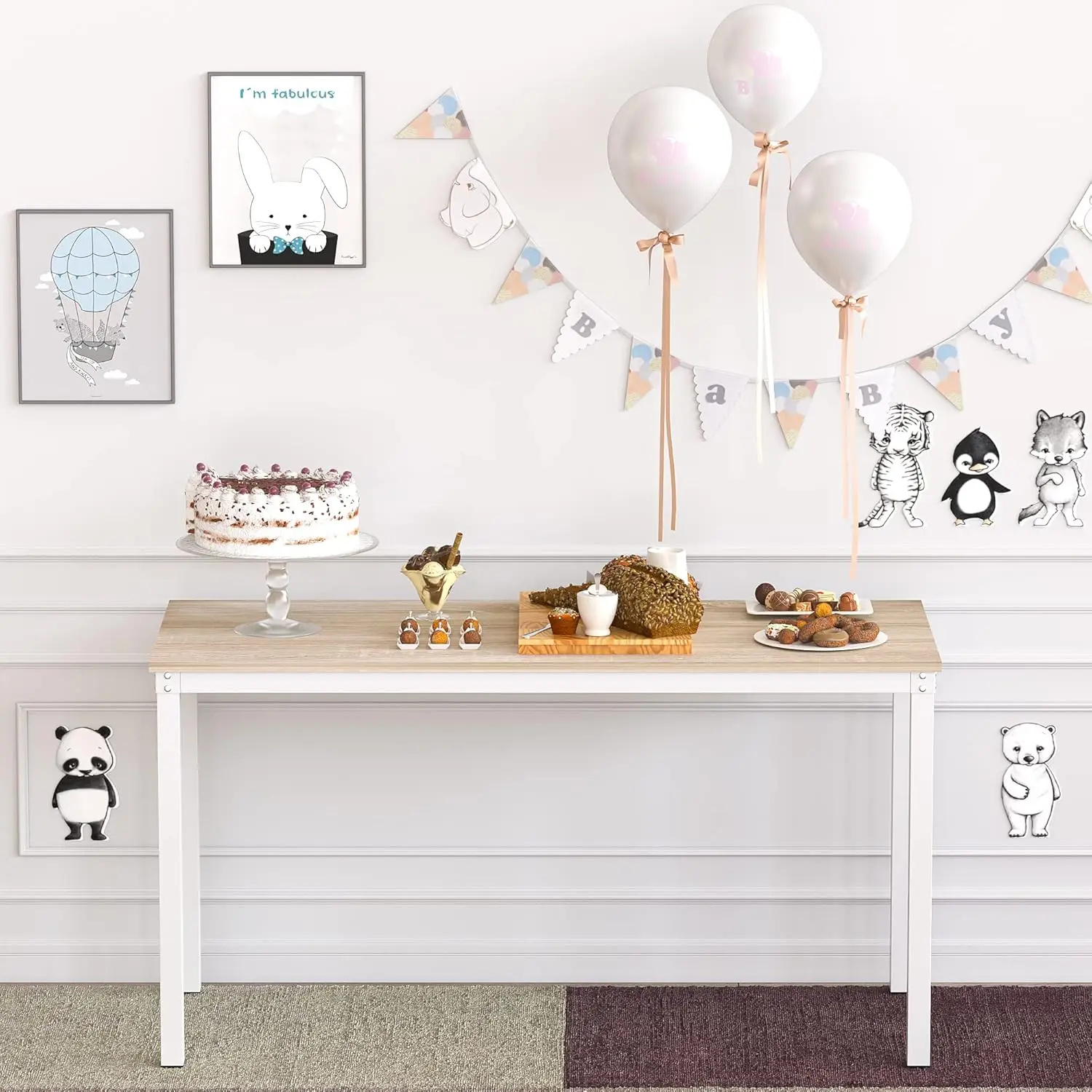 Computer Desk/Dining Table Office Desk Sturdy Writing Workstation For Home Office (39.37“, Beige + White Frame)