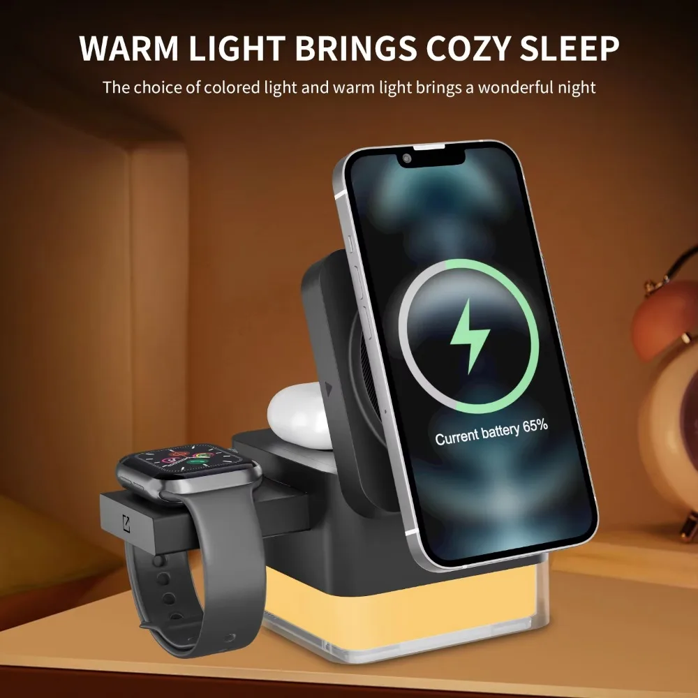 

4 in 1 Magnetic Wireless Charger 15W Fast Wireless Charging With Led Light For Iphone 15 , 14 , 13 ,12