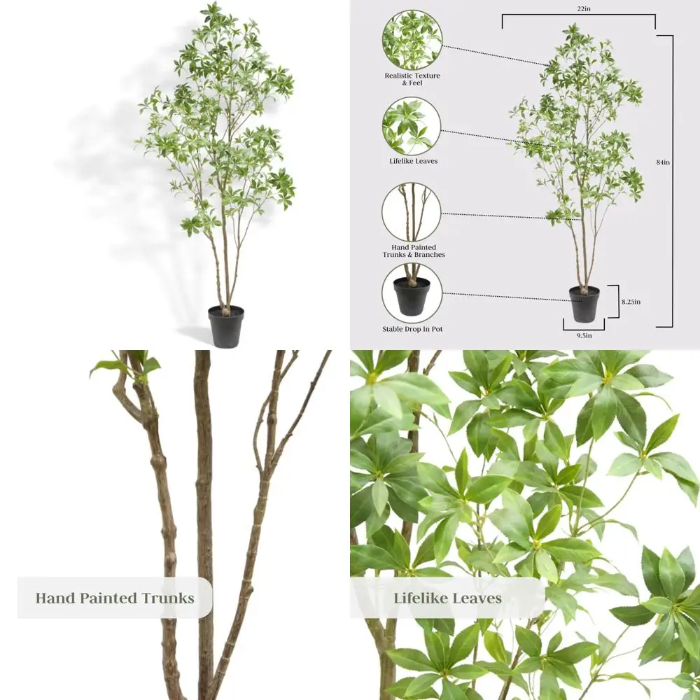 CG Hunter Laurel Tree, Árbol interior artificial premium, 7 pies de altura con hojas realistas y maletero pintado a mano, plástico negro Pl