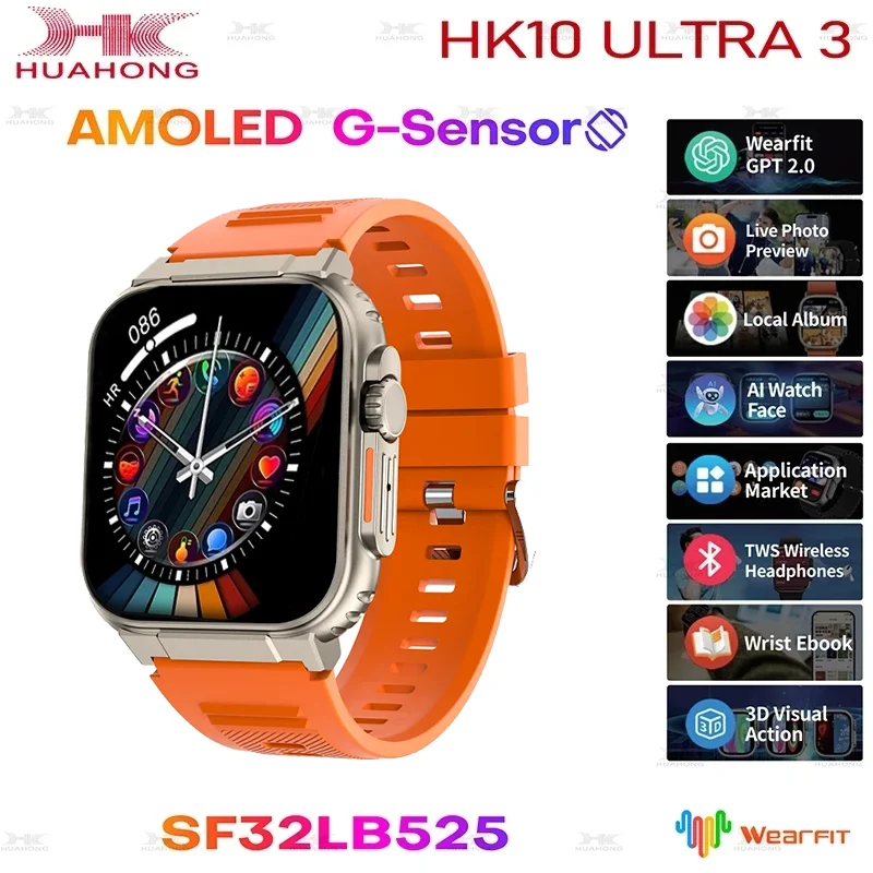 HK10 Ultra 3 AMOLED Smart Watch Men Women Photo Album Heart Rate ChatGPT NFC Compass G-sensor Sport Smartwatch HK9 Upgraded 2024