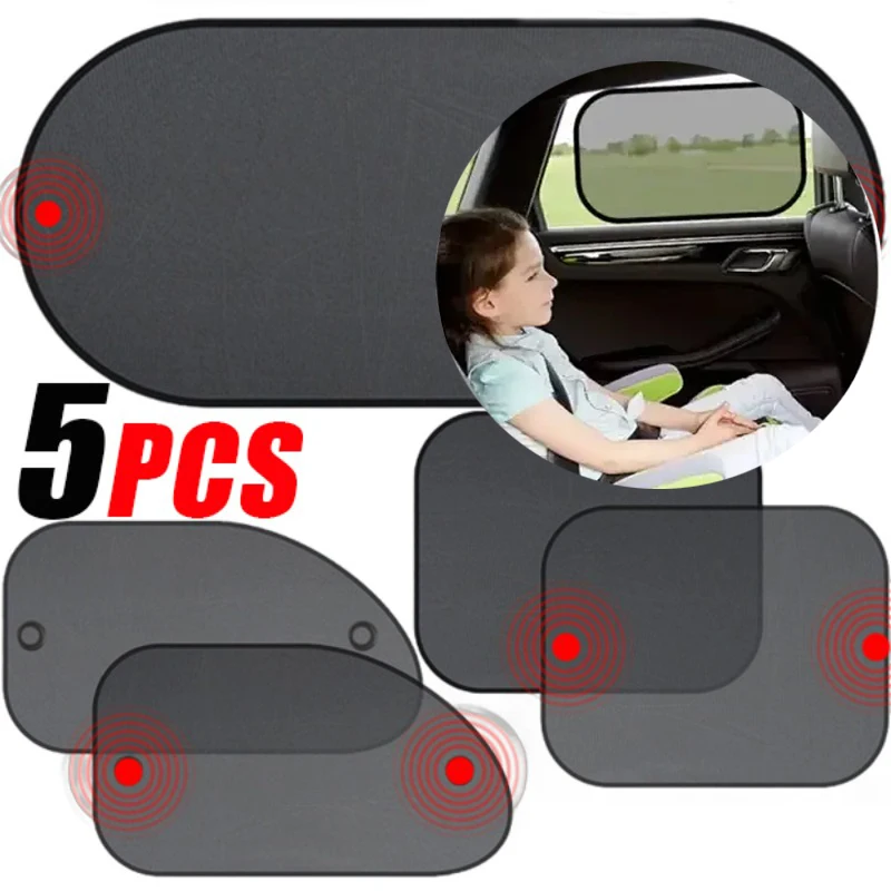 

5 шт., солнцезащитные козырьки для детского автомобиля, солнцезащитные козырьки на переднее и заднее окно, сетчатый козырек, универсальный внутренний ветровое стекло, защита от ультрафиолета для детей