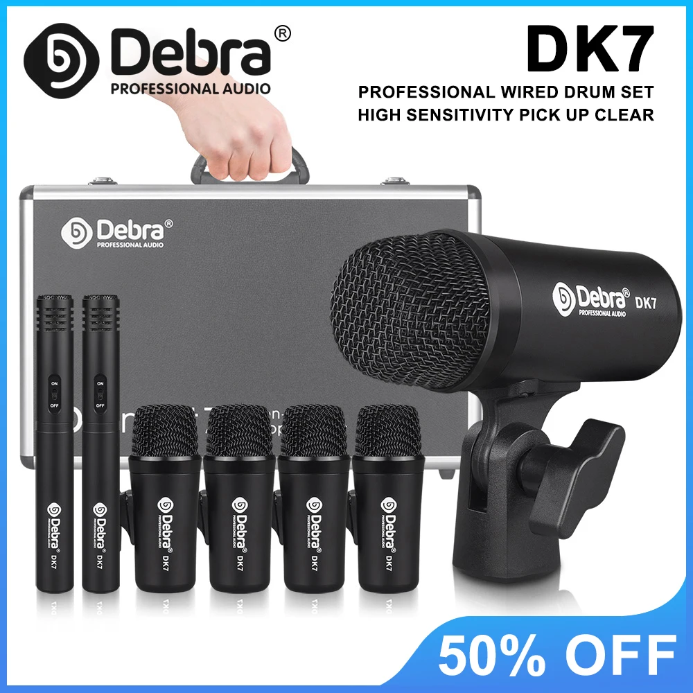 

Debra DK7 Pro Drum Mic Kit (All Metal), Bass/Snare and Cymbal Mic Kit with Clip Arm Stand, Wired Dynamic Drum Mic Kit
