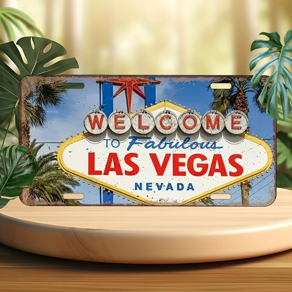 Letrero de bienvenida de Las Vegas: decoración de pared de metal, impermeable y preperforado, perfecto para el hogar, bar, garaje, fiestas de césped, decoración navideña