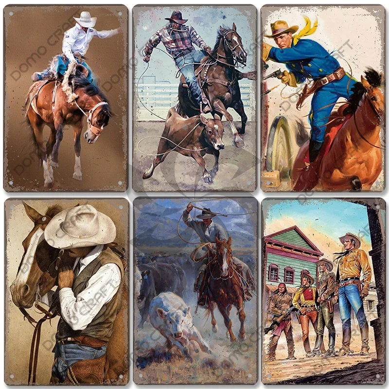 Western Cowboys Vintage Poster Metal Tin Signs Lone Ranger Horse Retro Metal Plate Wall Decor for Jockey Club Pub Man Cave