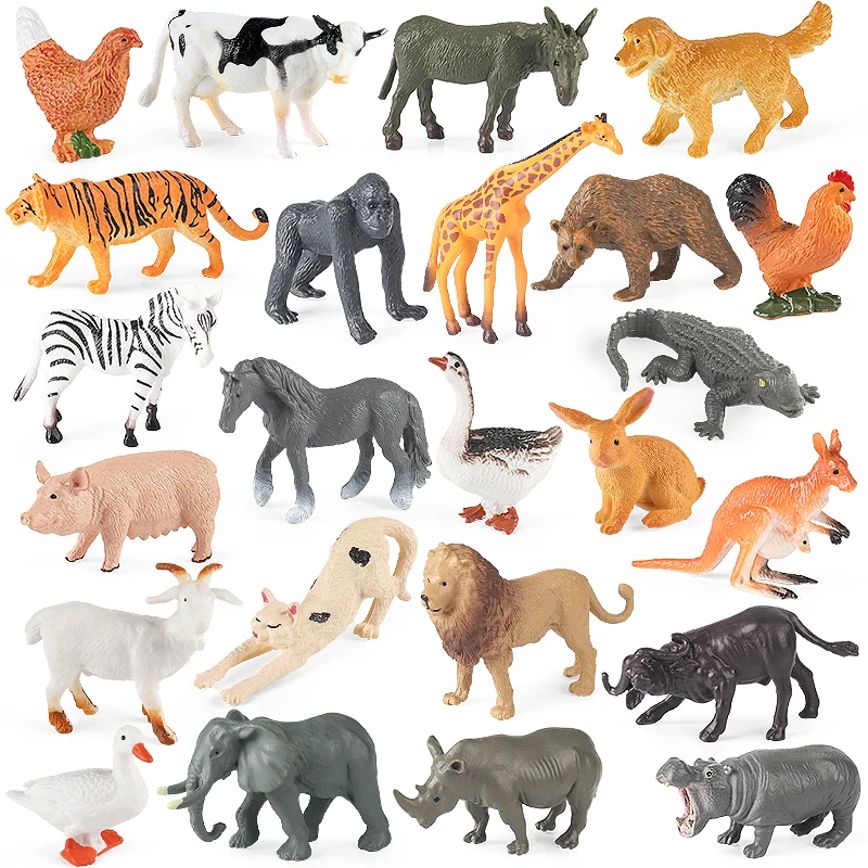 

Oenux 24pcs Wild Animals Orangutan Lion Tiger Action Figure Model Farm Figurines Cow Goose Hen PVC Collection Kids Toy Gift