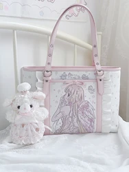 Pink Tote Bag Women Large Capacity Shoulder Bags Cartoon Cute PU Leather Handbags Shopping Women's Bags