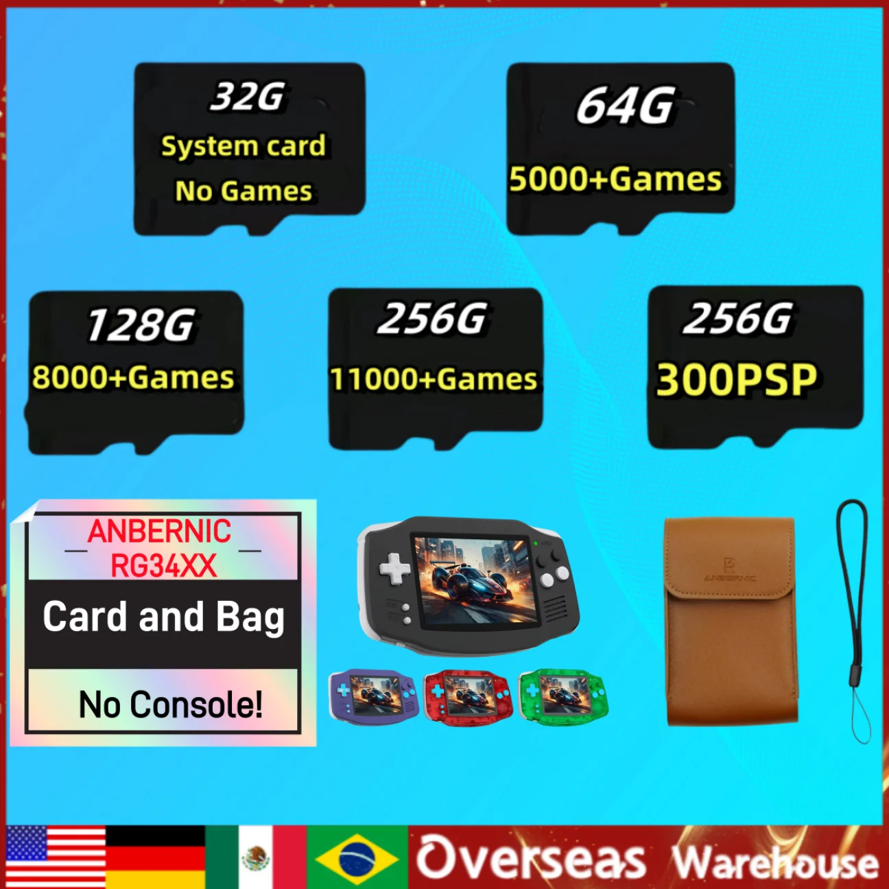 ANBERNIC RG34XX TF Card Memory Card Preloaded  Games  256G 300+ PSP Games Video Game Console Pre-install Retro Games Gifts