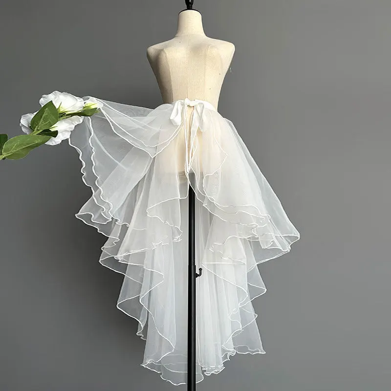 

Women Ballet Dance Skirts Luster Gauze See Through Irregular Bow Tied Trailing Skirt Unique Style Big Swing Wrap Skirts