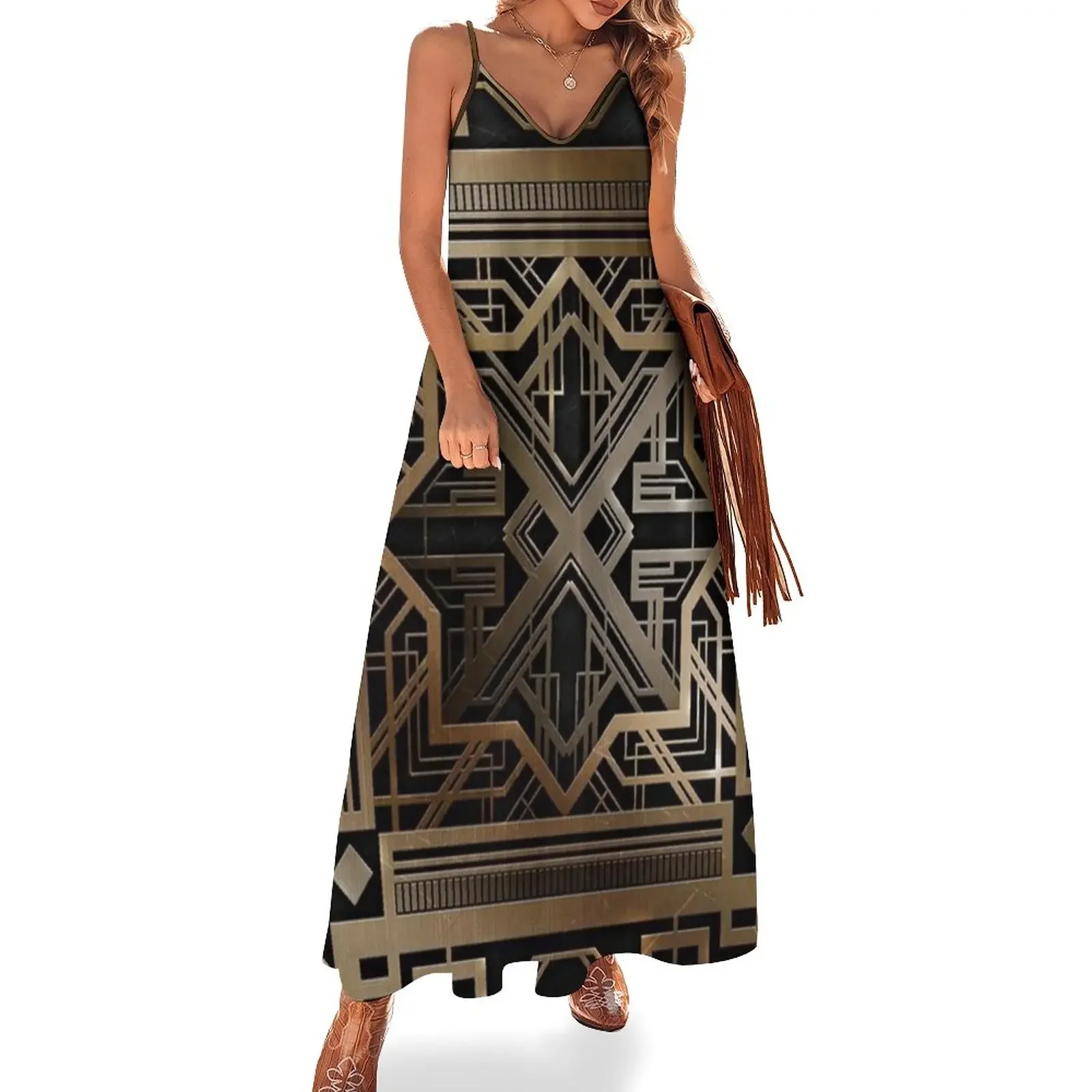 

Art deco,gold,black,vintage,chic,elegant,1920 era,The Great Gatsby,modern,trendy,decorative Sleeveless Dress