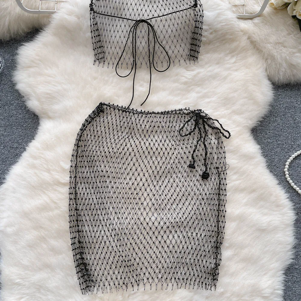 ผู้หญิง 2 ชิ้นชุดเซ็กซี่ Glitter Diamond Crop Tank Tops + กระโปรงมินิ Carnival Rave Party Club ชุด Ropa เทศกาล Mujer