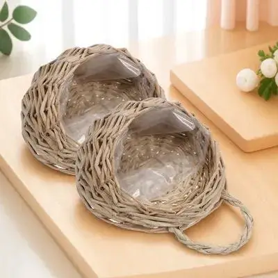 

2pcs Hanging Woven Flower Basket For Home Wall Decor Storage Basket Kitchen Bathroom Door Hanging Planter Baskets Garden
