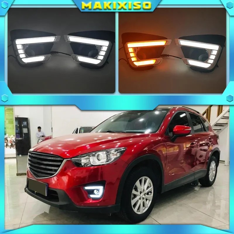 

1 пара DRL для Mazda cx-5 cx5 2012 2013 2014 2015 2016 светодиодные дневные ходовые огни указатель поворота желтый 12 В противотуманные фары