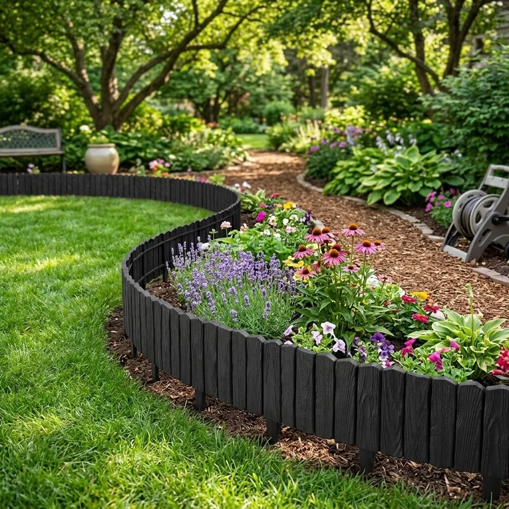 10 Count Garden Border Plastic with Log Style Texture for Lawn Edging Soil Retention and Decorative Outdoor Space Planning