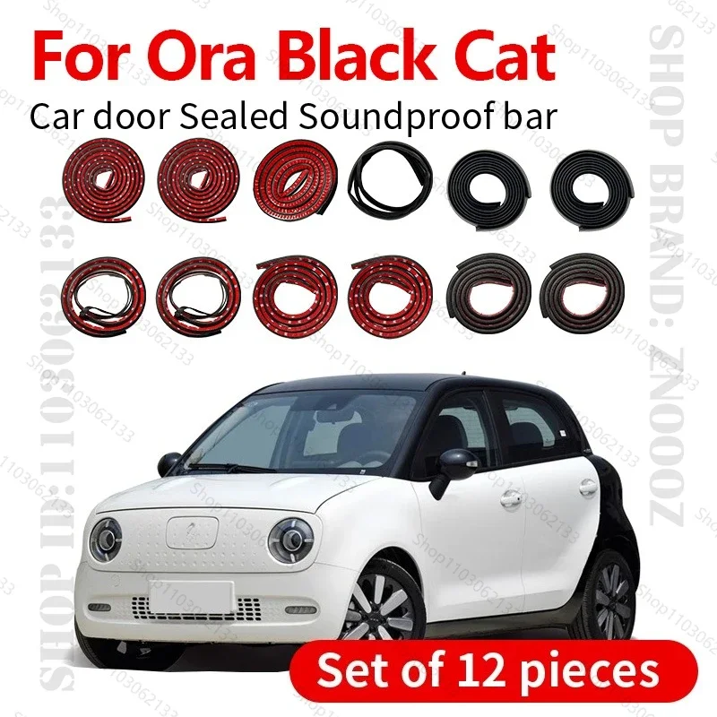 Car Door Seal Strip Rubber Double Layer Sealing Protector Soundproof Dustproof Seal Strip 12PCS Set For 2021 Ora Black Cat