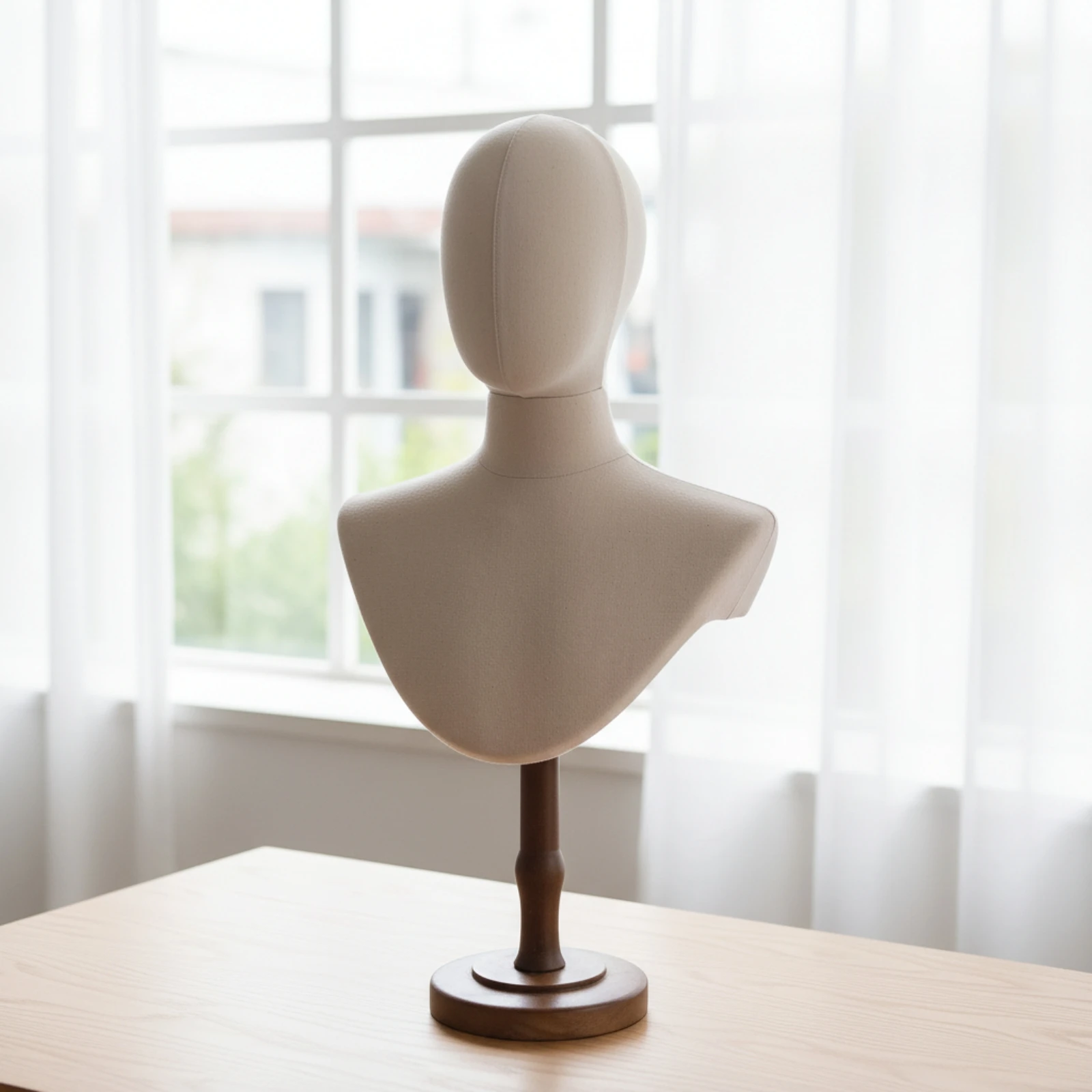 Mannequin Bust with Head Tabletop Display Bust with Wooden Base Jewelry Display Stand Sturdy Dress Form Long-Lasting view 6
