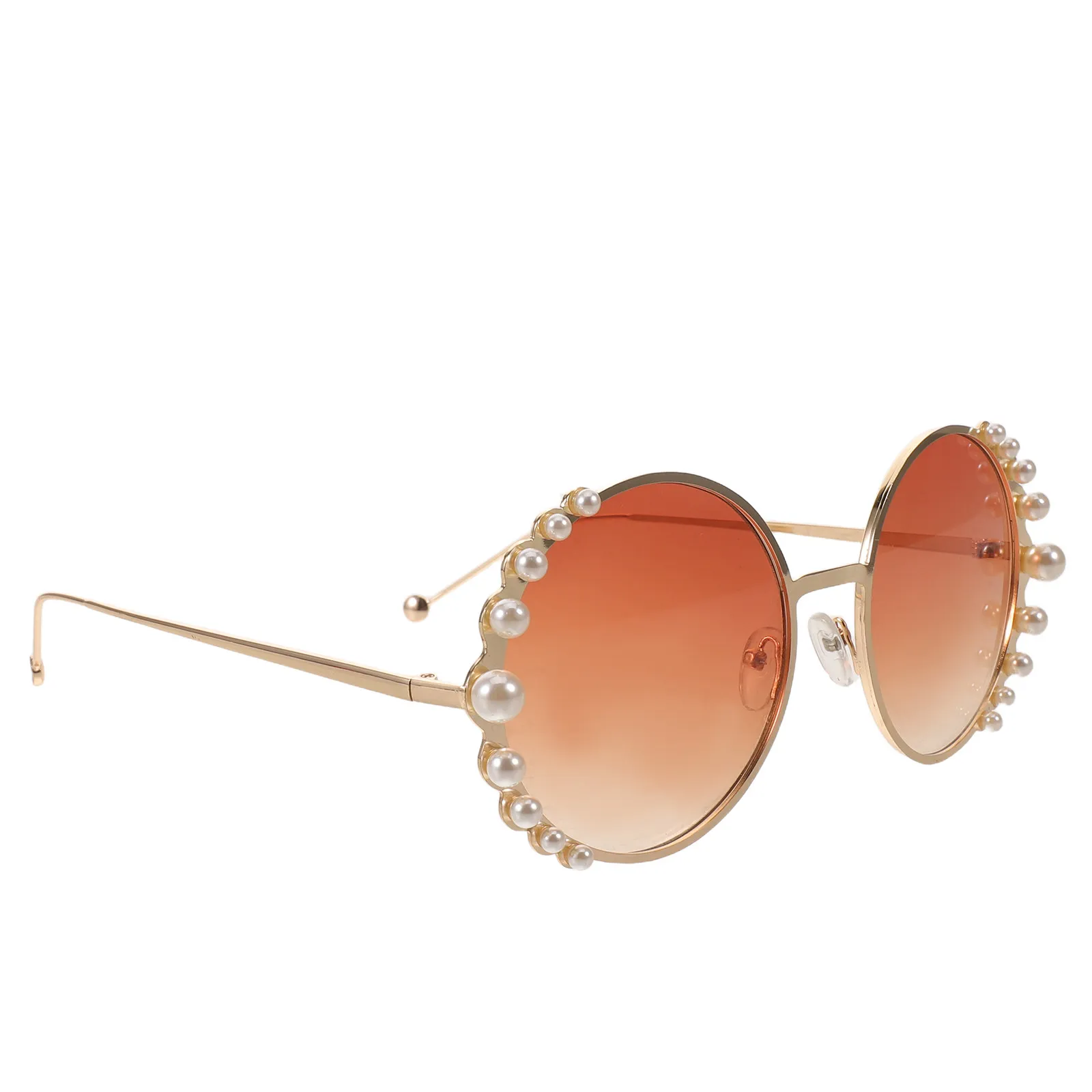 Women Retro Sunglasses Pearl Embellished Round Metal Frames Uv400 Lens Stylish Circle Eyewear for Beach Party Outdoor Strolls