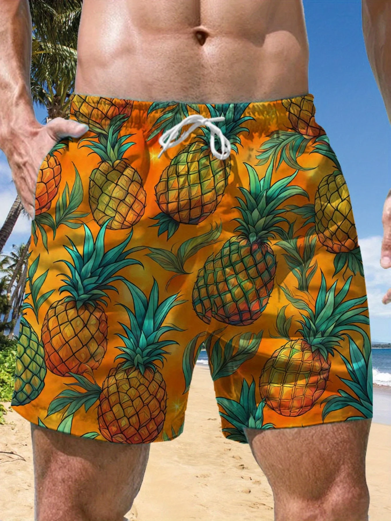 

Спортивные быстросохнущие дышащие шорты с 3D-принтом фруктов и ананасов для мужчин и женщин, для активного отдыха, улицы, пляжа, отпуска, лета, повседневные, парные брюки