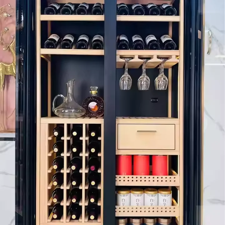 Modern Standing Type Wine Rack Intelligent Constant Temperature Multifunctional Storage Double Tiers for Toy Storage Wooden