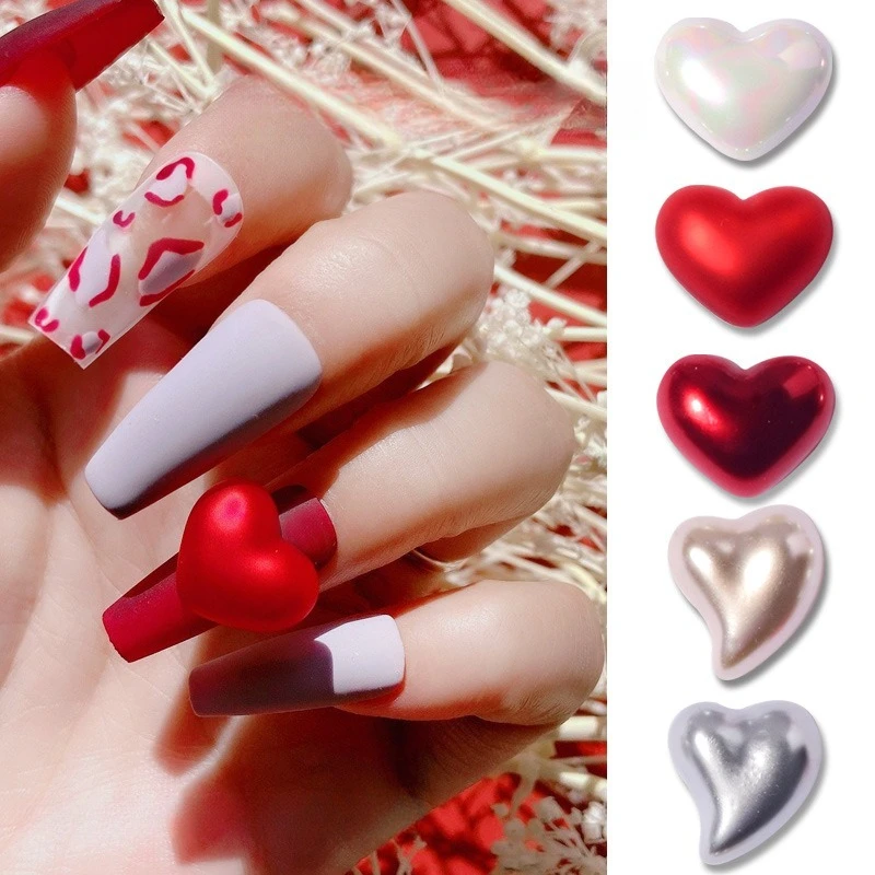 2Pcs Japanese Style Nail Art Heart Pearl Rotating Bearing Beads Peach‑Shaped 3D Pearl DIY Nail Rhinestone Decorations