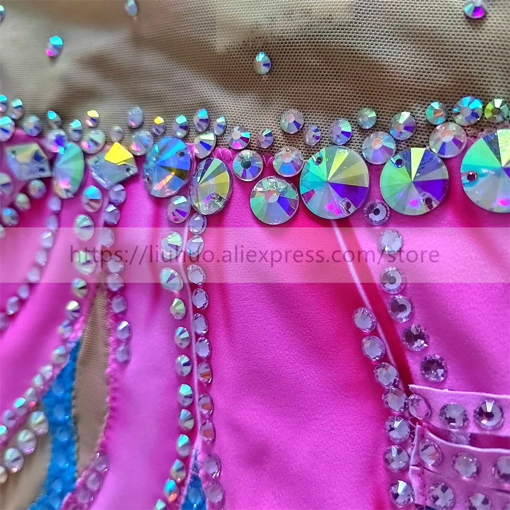 LIUHUO Anpassen Frauen Mädchen Kostüm Leistung Rhythmische Gymnastik Ballett Ärmellose Wettbewerb Trikot Eislaufen Kleid Rosa