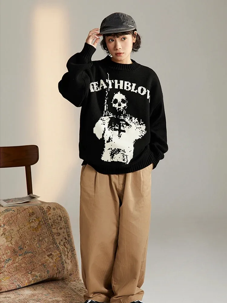 

Oversize Sweater Women Y2k Tops Long Sleeve Jumper Knitted Skulls Coats Autumn Korean Gothic Grunge Harajuku Pullover Clothing