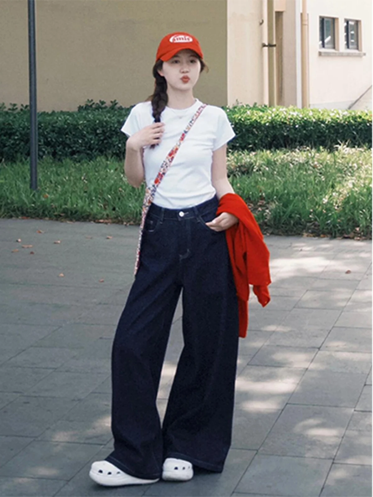 حجم كبير الأزرق العميق عالية الخصر Fce اصطف ثي الدنيم السراويل النسائية الخريف فضفاضة واسعة الساق التخسيس الطابق طول السراويل