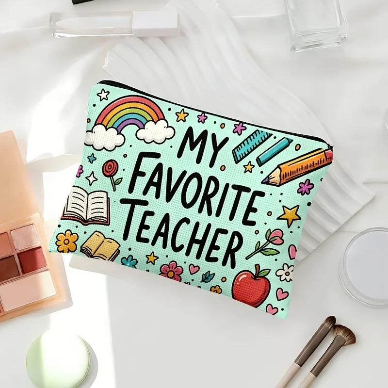Makeup Bag Cosmetic Pouch with Star Book and Apple Patterns Large Capacity for Travel School Gift Bestie Back to School