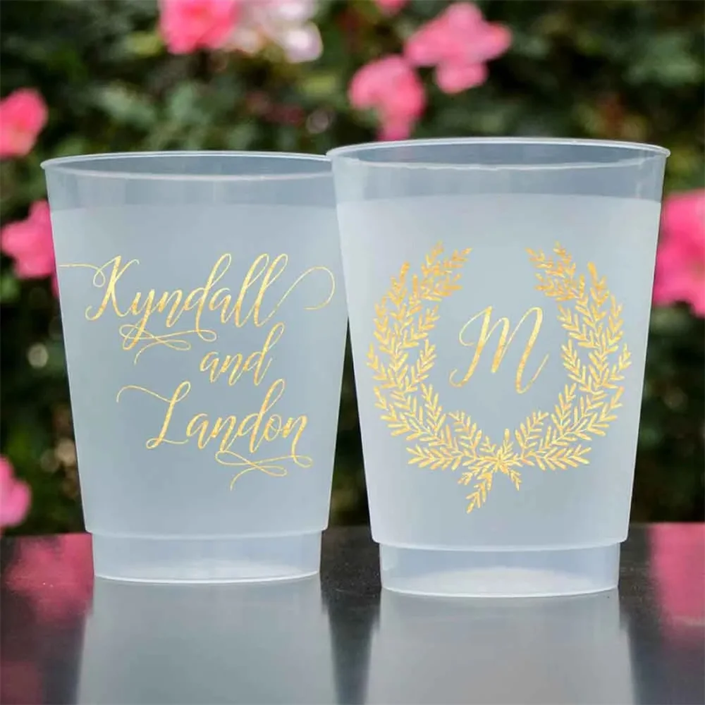 

Monogrammed Shatterproof Wedding Cups, Personalized Wreath Monogram Frost-Flex Cups, Engagement Party, Anniversary Cups, Bridal