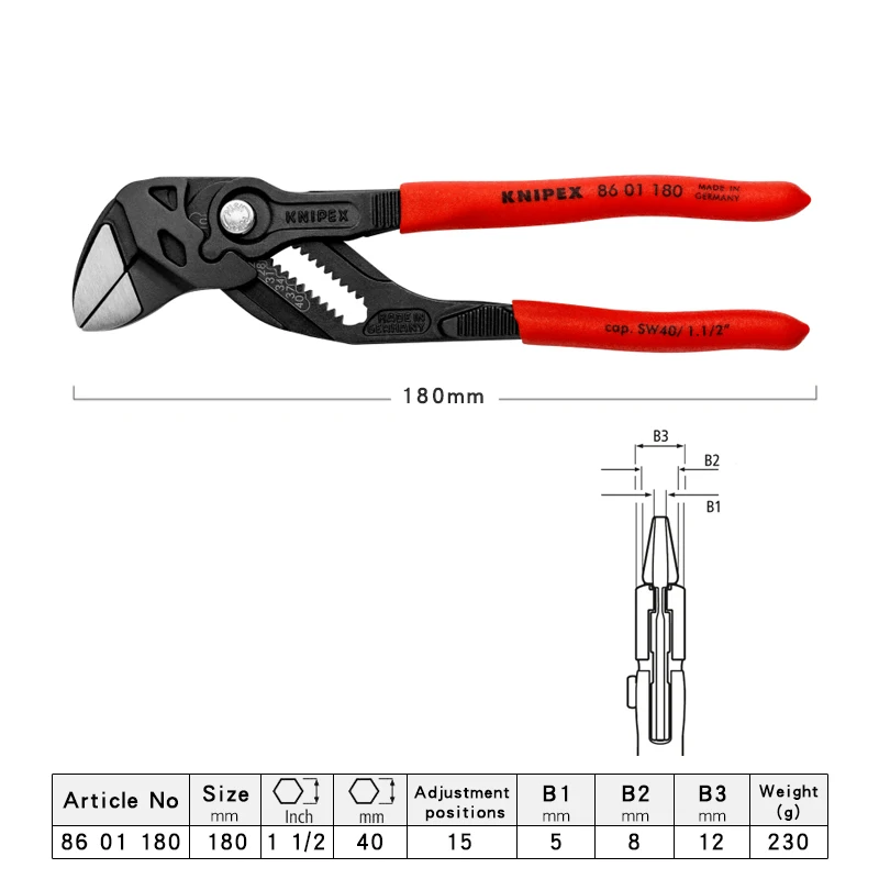 KNIPEX Pliers Wrench Combination Cutter Adjustable Tightening Tool Pliers And A Wrench In A Single Tool 8601180|8601250|8601300