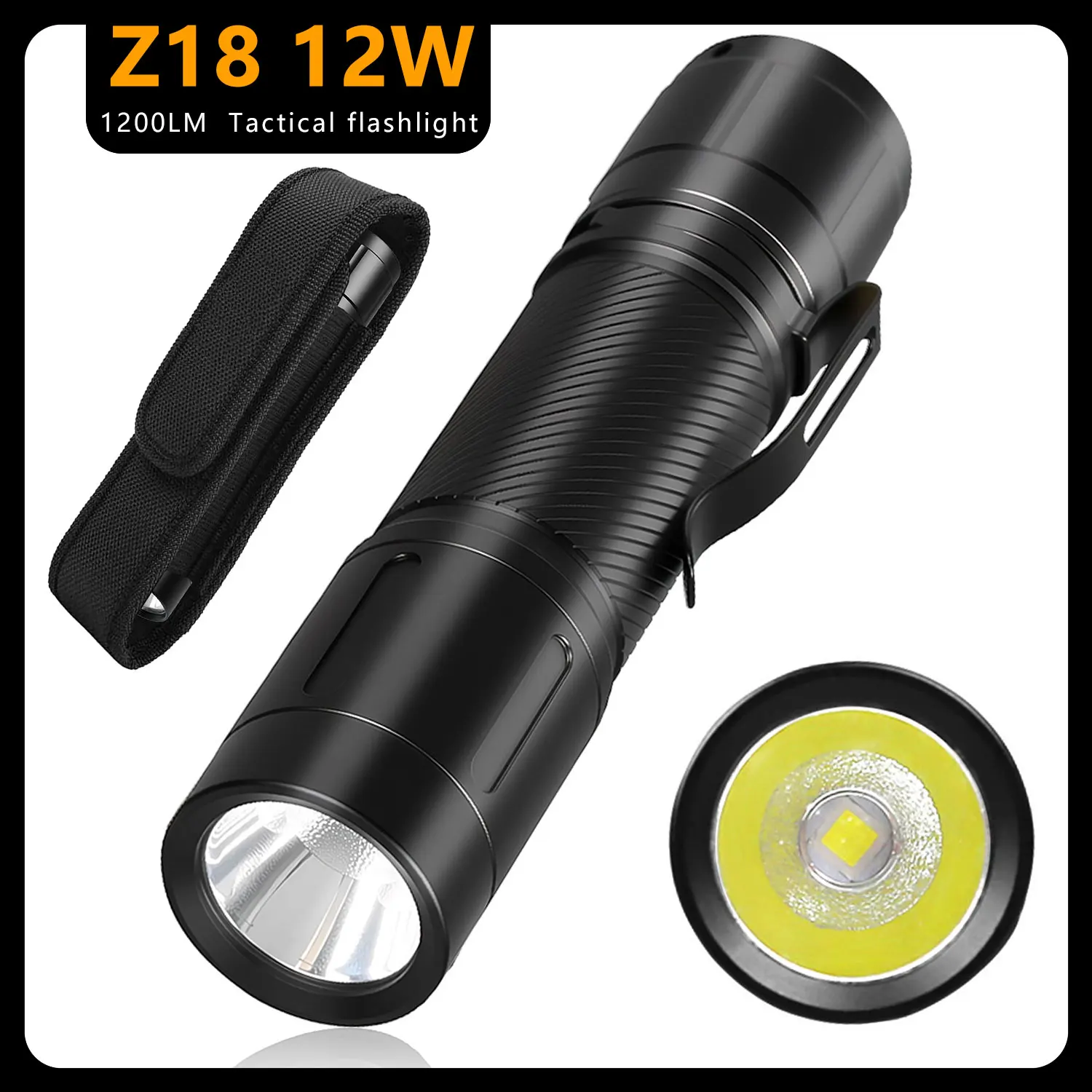 

1200LM Portable Tactical Flashlight, 6 Lighting Modes, 360° Clip,High Brightness Torch Built-in 21700 Battery Emergency Light