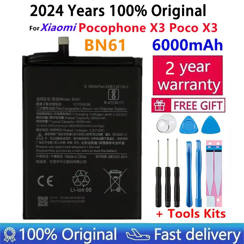 

2024 Years High Quality BN61 6000mAh For Xiaomi Pocophone X3 Poco X3 Battery Mobile Phone Replacement Batteries Fast Shipping