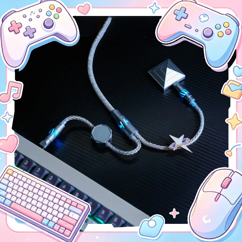 Huahuo Esports Pro 8K 1-to-2 Aviator Cable Magnetic Switch Keyboard Custom Braided Gaming Data Cable with Detachable Connector