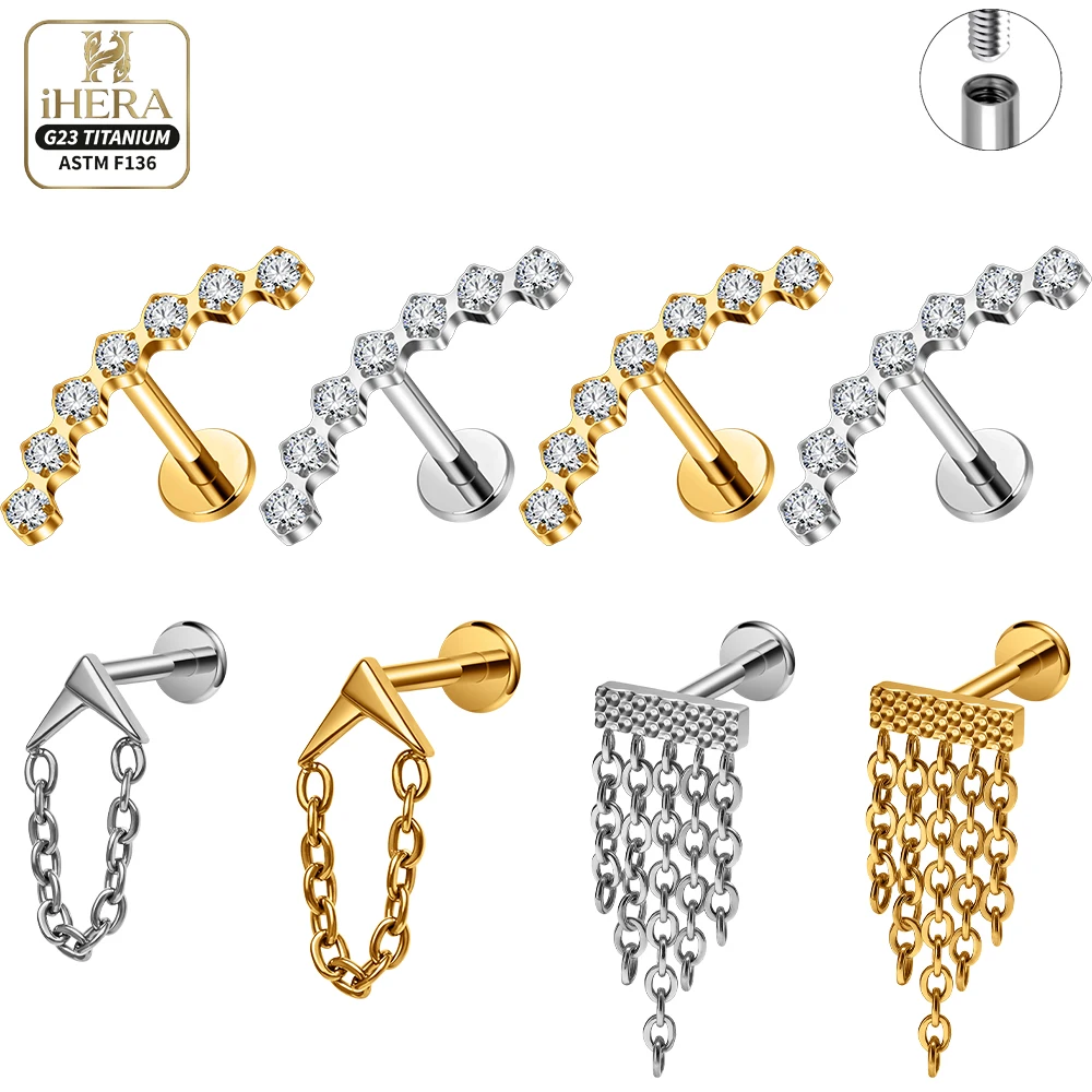 ASTM F136 Titanium Curved Clear Zirconia Internal Threading Lip Ear Cartilage Helix Tragus Conch Monroe Medusa Labret Jewelry