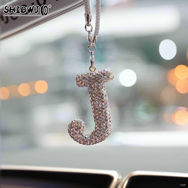 모조 다이아몬드 글자 자동차 백미러 펜던트, 크리스탈 자동차 장식, 블링 액세서리, 매달림, 창의적이고 반짝이는 매력, 1PC