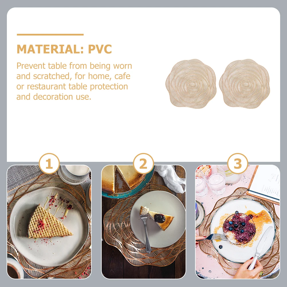 

2pcs Rose Shape Tableware Mat Heat Insulation Flatware Pad Pvc Dinnerware Mat Cup Bowl Plate Protector Household Decoration