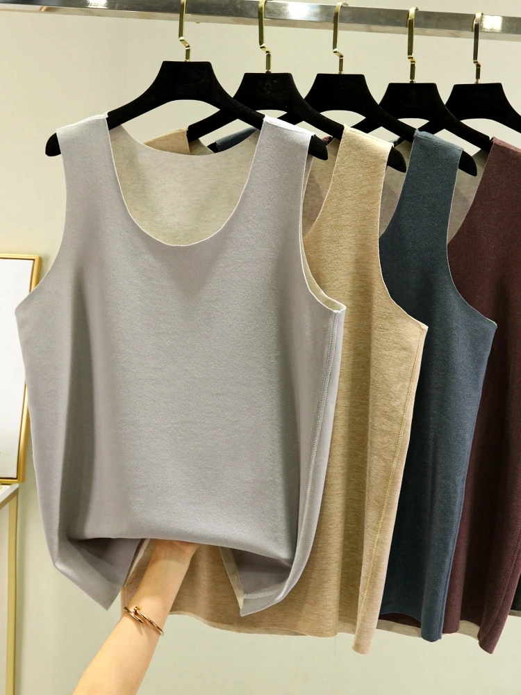 Men's Thermal Fleece Vest Thickened Warmth No-Show Inner Wear Autumn Winter Sleeveless Self-Heating Base Layer Shirt