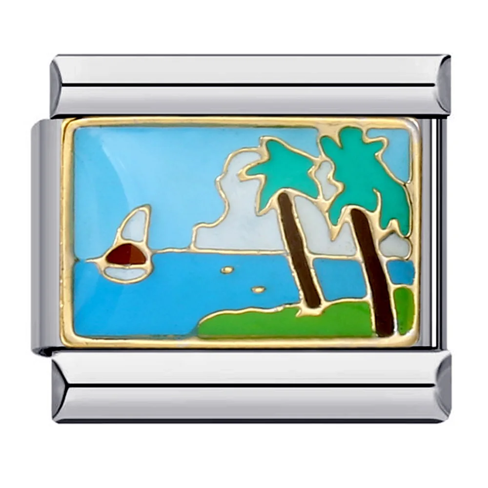Mode Sommer Strand Meeresufer Hawaii Surfen Kokospalme Italienische Charm-Links Passend für 9mm Armband Edelstahl Schmuck DIY Herstellung – Detail 6